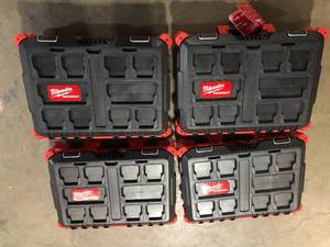 lot 2 image: Milwaukee PACKOUT 22 in. Medium Red Tool Box with 75 lbs. Weight Capacity, Lot of 4, Customer returns, review all pictures