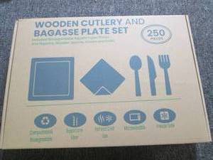 lot 24 image: wooden cutlery and plate set 250pcs...