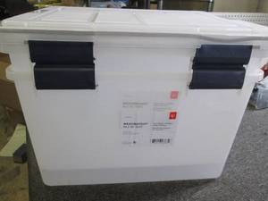 lot 213 image: 2 weather tight 46.6 qt totes with ...