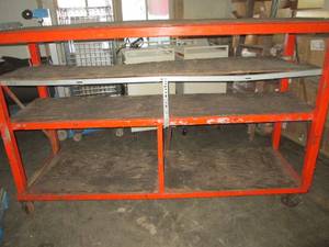 lot 457 image: 96 x30 4 shelf orange cart on wheel...