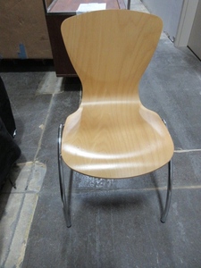 lot 536 image: SHAPED WOODEN CHAIRS WITH CHROME LEGS-SIGNED