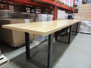 lot 170 image: CUSTOM MADE TABLE WITH 2 SOLID WOOD TOP AT STANDING HEIGHT