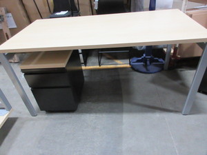 lot 129 image: OFS WORK TABLE WITH MODESTY PANEL AND MOBILE PEDESTAL FILE
