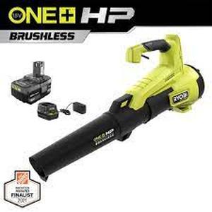 RYOBI ONE HP 18V Brushless 110 MPH 350 CFM Cordless Variable-Speed Jet Fan Leaf Blower w 4.0 Ah Battery and Charger