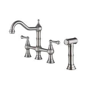 matrix decor Double Handle Bridge Kitchen Faucet With Pull-Out Side Spray in Brushed Nickel