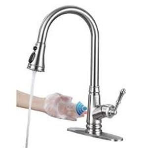 ELLO&ALLO Touchless Single Handle Deck Mount Gooseneck Pull Down Sprayer Kitchen Faucet with Deckplate in Brushed Nickel