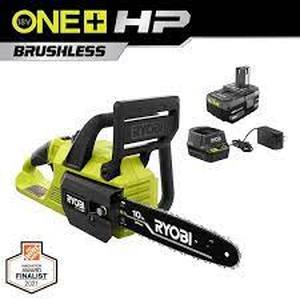 RYOBI ONE HP 18V Brushless 10 in. Cordless Battery Chainsaw with 4.0 Ah Battery and Charger