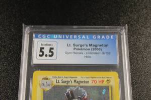 Pokemon 2000 Gym Heroes Holo Lt. Surges Magneton #8132 CGC 5.5