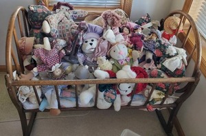 lot 70 image: Antique Cradle W Stuffed Animals