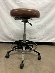Vintage Adec Doctors Dental Height Adjustable Stool With Foot Rail - Reupholster &amp It Is Ready To Go Another 50 Years