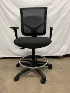 MSRP $1225 High Quality OFS Bolero Extended Height Stool - Mesh Back, Foot Ring, Bar Height, Height Adjustable Arms, 300lb Capacity - Great Condition With Exception Missing Left Arm Pad - Replacement Purchase On Amazon $20