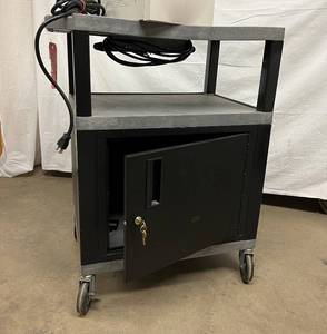 MSRP $250 Luxor WT34GYC2E-B Gray Tuffy Two Shelf AV Cart with Locking Cabinet &amp POWER SUPPLY - 24 x 18 x 34 INCLUDES KEY EXCELLENT CONDITION