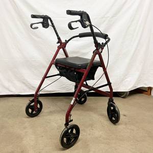 MSRP $150 DRIVE MEDICAL MOBILE RED WALKER ROLLATER COLLAPSIBLE WITH LIFT UP SEAT &amp STORAGE BAG - ARMS ARE HEIGHT ADJUSTABLE - LIKE NEW CONDITION