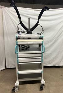 WOW HP CX M1325A MEDICAL CART MOBILE WORK STATION WITH DUAL MONITOR ERGOTRON MOUNTS ALSO COMES WITH 2 SLIDE OUT DRAWERS &amp SLIDE OUT TRAY FOR EXTRA WORKSPACE GREAT CONDITION