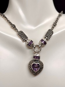 lot 114 image: Beautiful Sterling Silver and Marcasite Heart Pendant Necklace