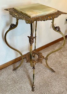 lot 4 image: Antique Victorian Brass and Marble Top Plant Stand