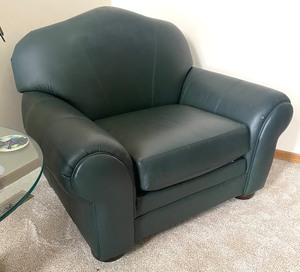 lot 12 image: Klaussner True Nature Forest Green Leather Chair with Ottoman