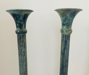 lot 69 image: Pair of Pretty Patina Tall Candle Holders