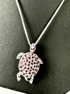 lot 269 image: Articulated Sterling and Rhinestone Turtle Pendant Necklace