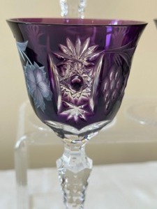 lot 155 image: Set of Four Beautiful Purple Cut Glass Stemware Pieces