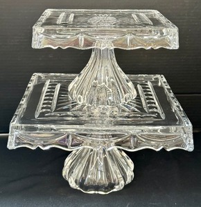 lot 131 image: Two Lead Crystal Square Pedestal Cake Stands