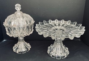 lot 182 image: Array of Vintage Smith Glass Broken Column Serving Pieces including Smith Glass Broken Column Pedestal Cake Plate