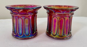 lot 126 image: Pair of Fenton Iridescent Glass Candle Holders