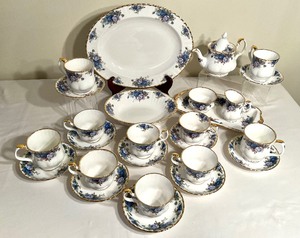 lot 30A image: Royal Albert Moonlight Rose Oval Serving Platter, Oval Bowl Teapot and Teacups and Saucers