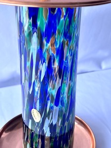 lot 409 image: BirdBrain Copper and Colored Glass Bird Feeder