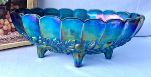 lot 405 image: Iridescent Carnival Glass Oval Center Bowl by Indiana Glass Company