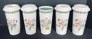 lot 215 image: Portmeirion Botanic Garden Tall Porcelain Cups with Plastic Lids