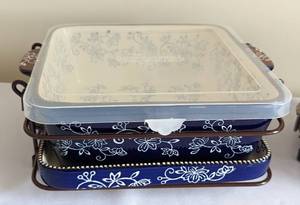 lot 331 image: Temptations Blue Floral Lace Casserole Dishes