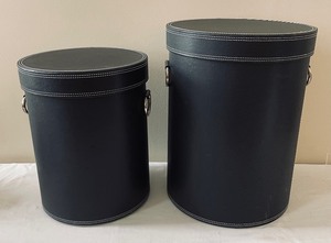 lot 447 image: Fantastic Faux Black Leather Covered Bins with Handles