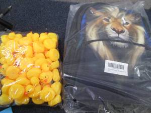 Lion Back Pack, 50 Rubber Ducks...