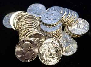 BU ROLL OF 1962 SILVER WASHINGTON QUARTERS 40 BU-UNC COINS