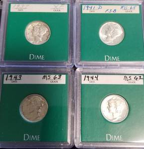 6 MERCURY DIMES 1937 1941-D 1942 1943 1944 1945 XF-GEM BU