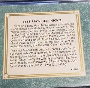 1883 RACKETEER NICKEL GOLD PLATED