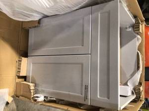 Glacier Bay All-in-One Stainless Steel 24 in Laundry Sink with Faucet and Storage Cabinet in Cool Gray, Customer returns, Review all pictures