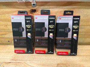 lot 35 image: MONSTER 6ft High Speed 4K Hdr Hdmi Cable with Built-in Red Led Light, Gaming, Video, and Computer