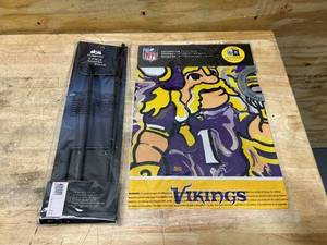 lot 86 image: Minnesota Vikings Flag, Justin Patten with Stand
