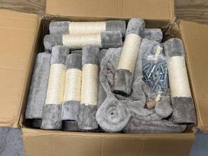 lot 111 image: FEANDREA Cat Tree, Large Cat Tower, Cat Condo with Scratching Posts, Board, 2 Caves, 3 Plush Perches, Activity Center, 66.5 Inches, Light Gray UPCT019W01