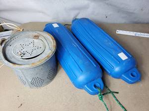 2 Dock Bumpers and Metal Minnow Bucket