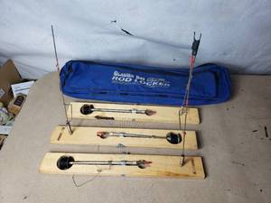 3 First Ice Tip Ups and Glacier BAy Rod Locker