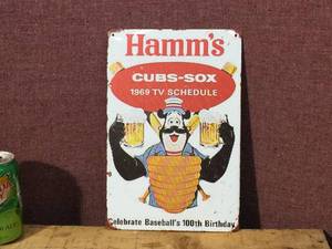 lot 44 image: Old-Look Hamms Metal Sign