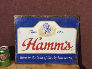 lot 45 image: Old-Look Hamms Metal Sign