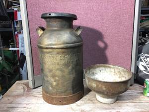 lot 139 image: Antique Steel Cream Can - Strainer