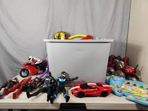 Tote Full of Action Figures, Cars, Barbies, and More