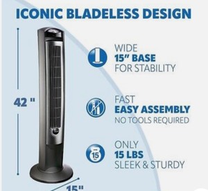 lot 1 image: Lasko Household Tower Fan, 42, Silver T42951 customer return