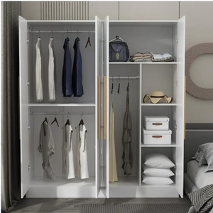lot 10 image: White 4-Door Big Wardrobe Armoires (70.9 in. H x 63 in. W x 19.7 in. D) Small Crack On Corner