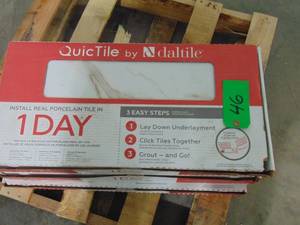 lot 46 image: 3 Cases Daltile QuicTile 12 in. x 24 in. Calacatta Marble Polished Porcelain Locking Floor Tile (9.6 sq. ft.  case)